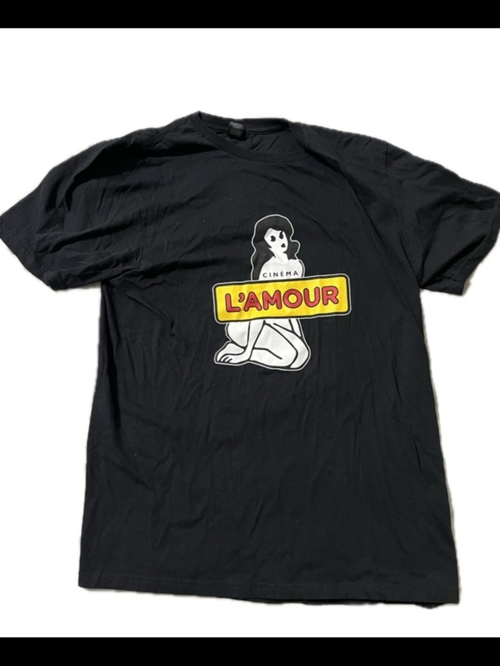 Gildan Black Graphic Tee with Yellow & Red L'AMOUR Sign